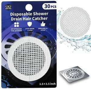 Disposable Shower Drain Hair Catcher, 30pcs Strong Adhesive Drain Cover Strainer for Shower, Bathtub and Vanity Sink, Waterproof Mesh Filter Stickers to Prevent Clogs, Tear-Resistant Disposable Shower Drain Hair Catcher, 30pcs Strong Adhesive Drain Cover Strainer for Shower, Bathtub and Vanity Sink, Waterproof Mesh Filter Stickers to Prevent Clogs, Tear-Resistant