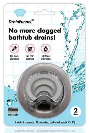 Bathtub Drain Funnel for Hair Clog Prevention, 2 Size Pack 1.3"-1.7" Tub Drains (Gray) Bathtub Drain Funnel for Hair Clog Prevention, 2 Size Pack 1.3"-1.7" Tub Drains (Gray)