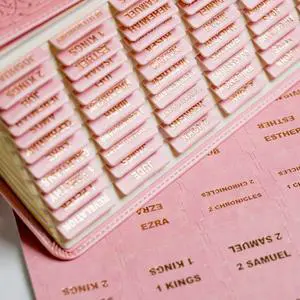Leather Bible Tabs for Women and Men, Gold Foil Lettering(Pink) Leather Bible Tabs for Women and Men, Gold Foil Lettering(Pink)