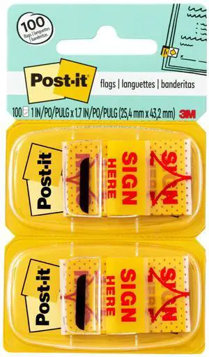 Message Flags, Sign Here 1 in. x 1.7 in., Two Dispensers with 50 -Count Yellow Sticky Tabs Per Dispenser (100 Flags Total) Message Flags, Sign Here 1 in. x 1.7 in., Two Dispensers with 50 -Count Yellow Sticky Tabs Per Dispenser (100 Flags Total)