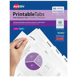 Printable Self-Adhesive Plastic Tabs, 1-3/4", Repositionable Adhesive, White, Pack of 80 Printable Self-Adhesive Plastic Tabs, 1-3/4", Repositionable Adhesive, White, Pack of 80