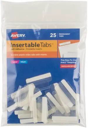 Insertable Self-Adhesive Tabs with Printable Inserts, 1", Permanent Adhesive, Clear, Pack of 25 Index Tabs Insertable Self-Adhesive Tabs with Printable Inserts, 1", Permanent Adhesive, Clear, Pack of 25 Index Tabs