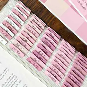 Pink Repositionable Bible Tabs for Women, Laminated Large Print Stickers, Easy to Read and Apply, Fits Standard and Catholic Bibles Pink Repositionable Bible Tabs for Women, Laminated Large Print Stickers, Easy to Read and Apply, Fits Standard and Catholic Bibles