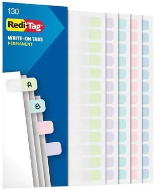 Write-On Tabs, Permanent Adhesive Index Tabs, Assorted Pastel Colors: Pink, Purple, Blue, Teal, Green, 1" x 7/16", 130 Pack Write-On Tabs, Permanent Adhesive Index Tabs, Assorted Pastel Colors: Pink, Purple, Blue, Teal, Green, 1" x 7/16", 130 Pack