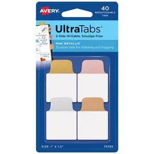 Mini Ultra Tabs, 1" x 1.5", 2-Side Writable, Assorted Metallic Colors, 40 Repositionable Tabs Mini Ultra Tabs, 1" x 1.5", 2-Side Writable, Assorted Metallic Colors, 40 Repositionable Tabs