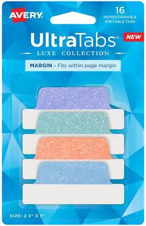 Margin Ultra Tabs, 2.5" x 1", Pastel Sparkle Shimmer Designs, 16 Repositionable Page Tabs Margin Ultra Tabs, 2.5" x 1", Pastel Sparkle Shimmer Designs, 16 Repositionable Page Tabs