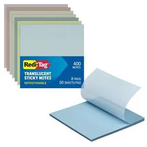 Translucent Sticky Notes, Transparent Self-Stick Notes, 3" x 3", Calming Colors, 8 Pads, 50 Notes Per Pad, 400 Sheets Translucent Sticky Notes, Transparent Self-Stick Notes, 3" x 3", Calming Colors, 8 Pads, 50 Notes Per Pad, 400 Sheets