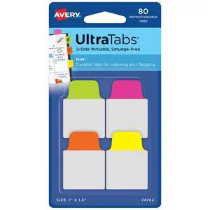 Mini Ultra Tabs, 1" x 1.5", 2-Side Writable, Assorted Neon Colors, 80 Repositionable Tabs Mini Ultra Tabs, 1" x 1.5", 2-Side Writable, Assorted Neon Colors, 80 Repositionable Tabs