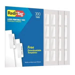 Laser Printable Tabs, Permanent Index Tabs, Customizable Adhesive Labels, White, 2" x 0.875", 300 Per Pack Laser Printable Tabs, Permanent Index Tabs, Customizable Adhesive Labels, White, 2" x 0.875", 300 Per Pack