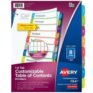 Dividers for 3 Ring Binders, 8 Tabs per Set, Customizable Table of Contents, Multicolor Arched Tabs, Great for Organizing Reports, Projects, and More Dividers for 3 Ring Binders, 8 Tabs per Set, Customizable Table of Contents, Multicolor Arched Tabs, Great for Organizing Reports, Projects, and More