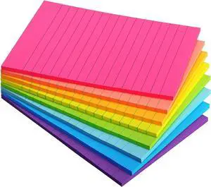Lined Sticky Notes 4x6 in, 8 Bright Multicolors, 35 Sheets/Pad Lined Sticky Notes 4x6 in, 8 Bright Multicolors, 35 Sheets/Pad