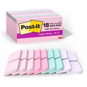 Recycled Super Sticky Pop-up Notes, 1 7/8" x 1 7/8", Wanderlust Pastels Collection, 70 Sheet/Pad, 18 Pads/Pack Recycled Super Sticky Pop-up Notes, 1 7/8" x 1 7/8", Wanderlust Pastels Collection, 70 Sheet/Pad, 18 Pads/Pack