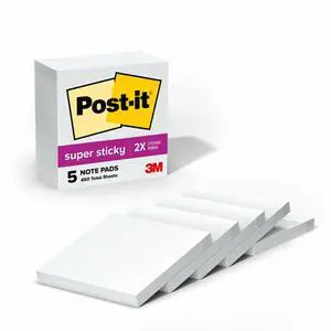 Super Sticky Notes, 5 Sticky Note Pads, 3 x 3 in., School Supplies, Office Products, for Vertical Surfaces, Monitors, Walls and Windows, First Snow White Super Sticky Notes, 5 Sticky Note Pads, 3 x 3 in., School Supplies, Office Products, for Vertical Surfaces, Monitors, Walls and Windows, First Snow White