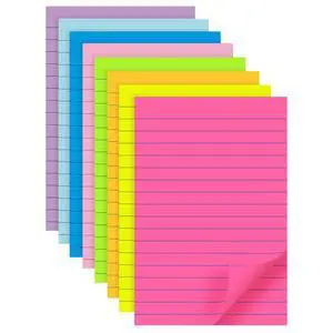 Lined Sticky Notes 4x6 in, 8 Bright Colors, Self-Stick Note Pads, Super Sticky, 40 Sheets/Pad, for Office, Home & School Lined Sticky Notes 4x6 in, 8 Bright Colors, Self-Stick Note Pads, Super Sticky, 40 Sheets/Pad, for Office, Home & School