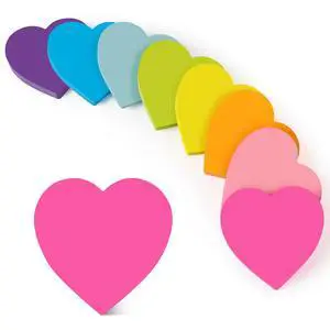 Heart Sticky Notes 3x3 in, 8 Pads, Super Cute Bright Color Strong Adhesive Post, Clean Removal, 82 Sheets/pad Heart Sticky Notes 3x3 in, 8 Pads, Super Cute Bright Color Strong Adhesive Post, Clean Removal, 82 Sheets/pad