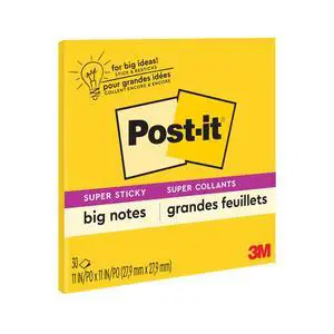 Super Sticky Big Notes, 11 in. x 11 in., Extra Large Sticky Notes Yellow, 1 Pad, 30 Sheets, Great for Vision Boards, Creative Projects, Study Spaces, Group Brainstorming, and More Super Sticky Big Notes, 11 in. x 11 in., Extra Large Sticky Notes Yellow, 1 Pad, 30 Sheets, Great for Vision Boards, Creative Projects, Study Spaces, Group Brainstorming, and More