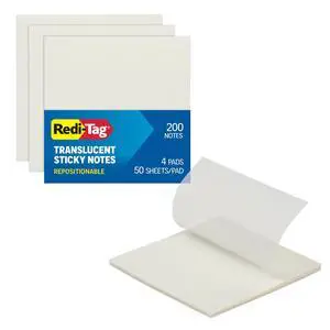 Translucent Sticky Notes, Transparent Self-Stick Notes, 3" x 3", 4 Pads, 50 Notes Per Pad, 200 Sheets (1006596) Translucent Sticky Notes, Transparent Self-Stick Notes, 3" x 3", 4 Pads, 50 Notes Per Pad, 200 Sheets (1006596)