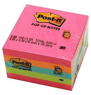 Pop-up Notes, 3" x 3", Assorted, 100 Sheets Per Pad, 5 Pads Pop-up Notes, 3" x 3", Assorted, 100 Sheets Per Pad, 5 Pads