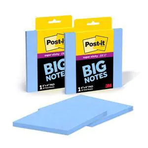 Super Sticky Big Notes, 6 in. x 6 in., Extra Large Sticky Notes Washed Denim, 2 Pads, 60 Sheets Total, Great for Vision Boards, Creative Projects, Study Spaces, Group Brainstorming, and More Super Sticky Big Notes, 6 in. x 6 in., Extra Large Sticky Notes Washed Denim, 2 Pads, 60 Sheets Total, Great for Vision Boards, Creative Projects, Study Spaces, Group Brainstorming, and More