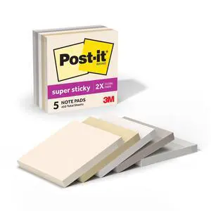 Super Sticky Notes, 3 x 3 in, Neutrality, 5 Pads, 90 Sheets/Pad Super Sticky Notes, 3 x 3 in, Neutrality, 5 Pads, 90 Sheets/Pad