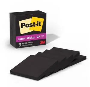 Super Sticky Notes, 5 Sticky Note Pads, 3 x 3 in., School Supplies, Office Products, Sticky Notes for Vertical Surfaces, Monitors, Walls and Windows, Black Onyx Super Sticky Notes, 5 Sticky Note Pads, 3 x 3 in., School Supplies, Office Products, Sticky Notes for Vertical Surfaces, Monitors, Walls and Windows, Black Onyx