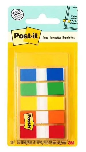 Flags in Portable Dispenser, 100 Flags/Pack, .47 in x 1.7 in, 20 Each of Red, Bright Orange, Yellow, Green, and Blue Flags in Portable Dispenser, 100 Flags/Pack, .47 in x 1.7 in, 20 Each of Red, Bright Orange, Yellow, Green, and Blue