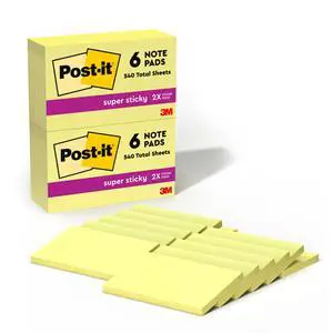 Super Sticky Notes, 3 x 5 in, Canary Yellow, 12 Pads, 90 Sheets/Pad Super Sticky Notes, 3 x 5 in, Canary Yellow, 12 Pads, 90 Sheets/Pad