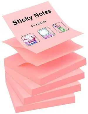 Sheets Pop-up Sticky Notes, 3 x 3 Inches, 4 Pads Bright Color Self-Stick Notes, 100 Sheets/Pad, Pink Sheets Pop-up Sticky Notes, 3 x 3 Inches, 4 Pads Bright Color Self-Stick Notes, 100 Sheets/Pad, Pink