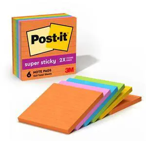 Super Sticky Notes, 4 x 4 in, Neon Fizz, 6 Lined Pads Super Sticky Notes, 4 x 4 in, Neon Fizz, 6 Lined Pads