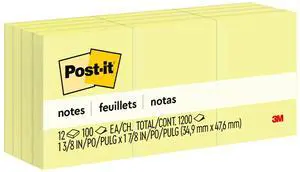 Notes, 1 /3/8 x 1 7/8 in, 12 Sticky Notes Pads, 100 Sheets per Pad, Canary Yellow, The Original Post-it Note, School Supplies and Oce Products Notes, 1 /3/8 x 1 7/8 in, 12 Sticky Notes Pads, 100 Sheets per Pad, Canary Yellow, The Original Post-it Note, School Supplies and Oce Products