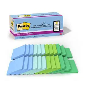 Recycled Super Sticky Notes, 3 x 3 in, Oasis, 6 Pads Recycled Super Sticky Notes, 3 x 3 in, Oasis, 6 Pads