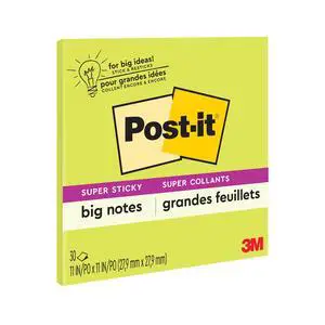 Super Sticky Big Notes, 11 in. x 11 in., Extra Large Sticky Notes Neon Green, 1 Pad, 30 Sheets, Great for Vision Boards, Creative Projects, Study Spaces, Group Brainstorming, and More Super Sticky Big Notes, 11 in. x 11 in., Extra Large Sticky Notes Neon Green, 1 Pad, 30 Sheets, Great for Vision Boards, Creative Projects, Study Spaces, Group Brainstorming, and More