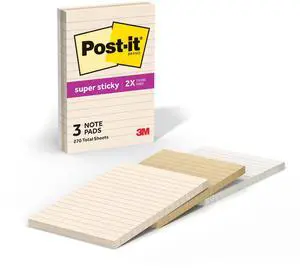 Super Sticky Notes, 4 x 6 in, Neutrality, 3 Lined Pads Super Sticky Notes, 4 x 6 in, Neutrality, 3 Lined Pads