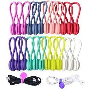 Silicone Magnetic Cable Ties, 24 Pack 8 Colors Silicone Magnetic Cable Ties, 24 Pack 8 Colors