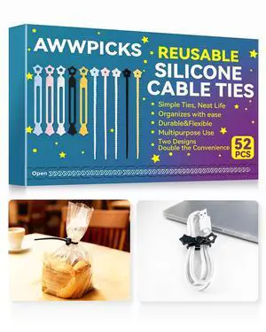 Silicone Cable Ties 52PCS Reusable Cord Organizer for Home Travel Silicone Cable Ties 52PCS Reusable Cord Organizer for Home Travel