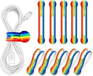 Magnetic Cord Organizer, 10-Pack Magnetic Silicone Cable Ties Rainbow Colors Wire Management Phone Cord Holder Fridge Magnets Bread Tie Curtain Clip Pride Gifts Magnetic Cord Organizer, 10-Pack Magnetic Silicone Cable Ties Rainbow Colors Wire Management Phone Cord Holder Fridge Magnets Bread Tie Curtain Clip Pride Gifts