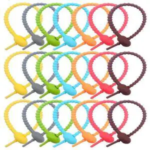 Colorful Silicone Ties Bag Clip, 8.26 Inch Reusable Rubber Zip Ties for Cord&Cable, Multi Purpose Twist Ties, Food Sealing Tie, Cable Strap Cord Organizer, Household Snake Strap Colorful Silicone Ties Bag Clip, 8.26 Inch Reusable Rubber Zip Ties for Cord&Cable, Multi Purpose Twist Ties, Food Sealing Tie, Cable Strap Cord Organizer, Household Snake Strap