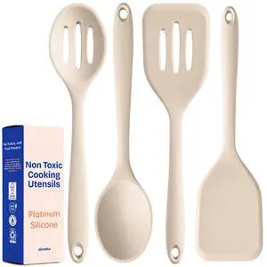Platinum Silicone Utensils, 100% Plastic-Free, 4-Pcs, Beige Platinum Silicone Utensils, 100% Plastic-Free, 4-Pcs, Beige