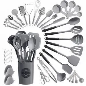 Silicone Kitchen Utensils Set, Dishwasher Safe Kitchen Cooking Utensils Set, 446°F Spatulas Silicone Heat Resistant, Non Toxic Silicone Utensils Set With Two-Tone Grip Handles, Gray Silicone Kitchen Utensils Set, Dishwasher Safe Kitchen Cooking Utensils Set, 446°F Spatulas Silicone Heat Resistant, Non Toxic Silicone Utensils Set With Two-Tone Grip Handles, Gray