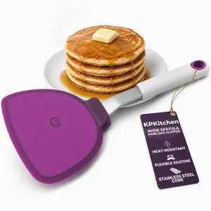 Wide Pancake Spatula Flipper - Heat Resistant Extra Large Silicone Turner for Non-Stick Cookware & Griddle - Perfect for Crepes & Eggs - Ideal Big Baking Tool for Women Who Love to Bake Wide Pancake Spatula Flipper - Heat Resistant Extra Large Silicone Turner for Non-Stick Cookware & Griddle - Perfect for Crepes & Eggs - Ideal Big Baking Tool for Women Who Love to Bake