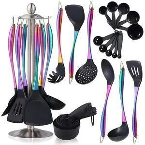 Silicone Cooking Utensils Set, 17pcs Kitchen Utensil Set with Rotatable Holder, Heat-Resistant Silicone Utensils for Cooking, Non-Stick Spatula Set with Stainless Steel Handle,Turner,Ladle (Rainbow) Silicone Cooking Utensils Set, 17pcs Kitchen Utensil Set with Rotatable Holder, Heat-Resistant Silicone Utensils for Cooking, Non-Stick Spatula Set with Stainless Steel Handle,Turner,Ladle (Rainbow)