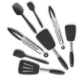 5-Piece Silicone Spatulas Set with Tongs, 446°F Heat Resistant, Black 5-Piece Silicone Spatulas Set with Tongs, 446°F Heat Resistant, Black