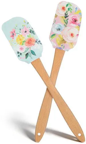Floral Silicone Spatula Set with Wooden Handle, Heat Resistant Rubber Scraper for Baking Cake Mixing, Non-Stick Kitchen Utensils for Cooking, Flower Pattern 11.8 Inch Floral Silicone Spatula Set with Wooden Handle, Heat Resistant Rubber Scraper for Baking Cake Mixing, Non-Stick Kitchen Utensils for Cooking, Flower Pattern 11.8 Inch