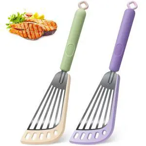 Fish Spatula 2-Pack, Stainless Steel Slotted Turner with Silicone Edge Fish Spatula 2-Pack, Stainless Steel Slotted Turner with Silicone Edge