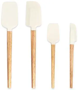Silicone Spatula Set, 4 Piece Food Grade Rubber Spatula Nonstick Off-White Wooden Spatula, Spoonula, Jar Scraper for Cooking, Baking, Mixing, Frosting - Heat Resistant Up to 600°FDishwasher Safe Silicone Spatula Set, 4 Piece Food Grade Rubber Spatula Nonstick Off-White Wooden Spatula, Spoonula, Jar Scraper for Cooking, Baking, Mixing, Frosting - Heat Resistant Up to 600°FDishwasher Safe