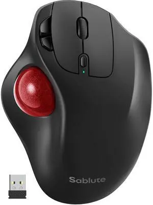 Wireless Trackball Mouse, Rechargeable Thumb Control 3 Devices - Red Ball Wireless Trackball Mouse, Rechargeable Thumb Control 3 Devices - Red Ball