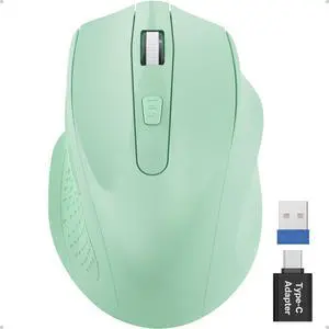 Green Wireless Mouse for Laptop, 2.4GHz Computer Mouse with USB-A Port &USB-C Adapter, Office Cordless Mice with 6 Buttons & 3 Level DPI for Small to Medium Hands, Work with PC, Desktop, Green Wireless Mouse for Laptop, 2.4GHz Computer Mouse with USB-A Port &USB-C Adapter, Office Cordless Mice with 6 Buttons & 3 Level DPI for Small to Medium Hands, Work with PC, Desktop,