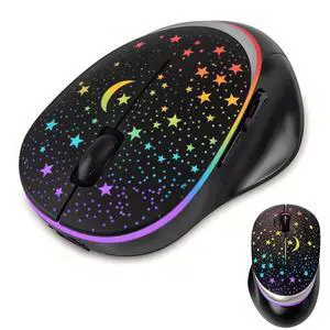Bluetooth Wireless Mouse with Starry Sky RGB Backlight& Gradient Breathing Light - Ergonomic Dual Mode Rechargeable Mouse, Type-C Charging - Perfect for Office, Gaming & Travel (Balck) Bluetooth Wireless Mouse with Starry Sky RGB Backlight& Gradient Breathing Light - Ergonomic Dual Mode Rechargeable Mouse, Type-C Charging - Perfect for Office, Gaming & Travel (Balck)