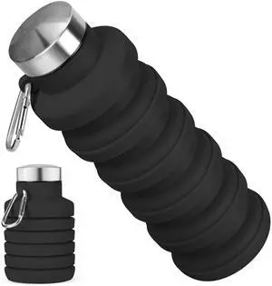 Collapsible Water Bottle, 16oz Portable Reusable Silicone Water Bottle with Carabiner for Gym, Travel, Camping, Hiking, Sports, Lightweight, BPA-Free, Leak-Proof, Foldable Design, Black Collapsible Water Bottle, 16oz Portable Reusable Silicone Water Bottle with Carabiner for Gym, Travel, Camping, Hiking, Sports, Lightweight, BPA-Free, Leak-Proof, Foldable Design, Black