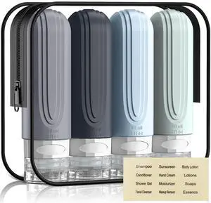 Travel Bottles for Toiletries, 3oz TSA Approved Travel Size Toiletries, Silicone Leak-Proof Refillable Containers, Squeezable Liquid Essentials Bottles W/Clear Bag (GRAY) Travel Bottles for Toiletries, 3oz TSA Approved Travel Size Toiletries, Silicone Leak-Proof Refillable Containers, Squeezable Liquid Essentials Bottles W/Clear Bag (GRAY)